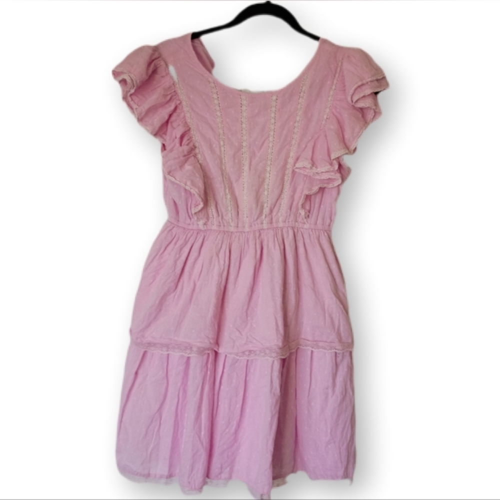 Pink Ruffled Cotton Dress Size M Japna